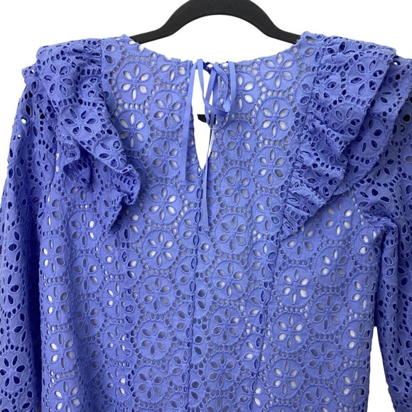 Lilly Pulitzer Women's Top XS Primm Periwinkle Sand Dollar Eyelet Blouse‎ Lined - Picture 8 of 15